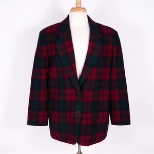VTG Pendleton Women's 80's Wool Red Plaid Blazer Size L Relaxed Fit Made in USA